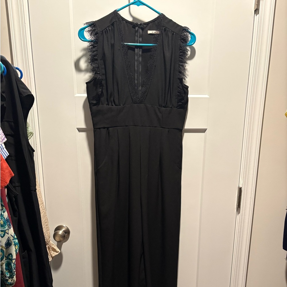 Black Lace-Trim Sleeveless Jumpsuit